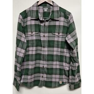 Carhartt Rugged Flex Relaxed Fit Plaid Flannel Womens Large Green & Lavender